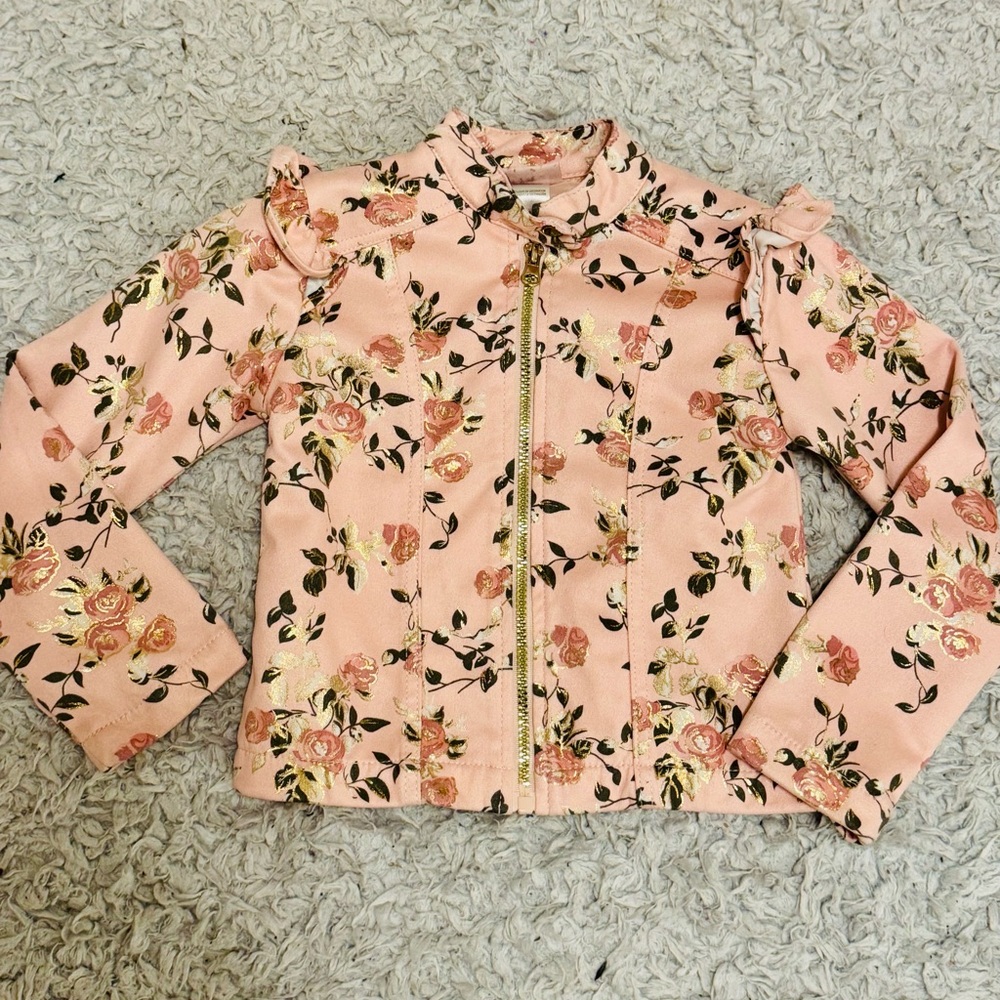Little Lass Pink Floral Bomber Jacket girls size 5